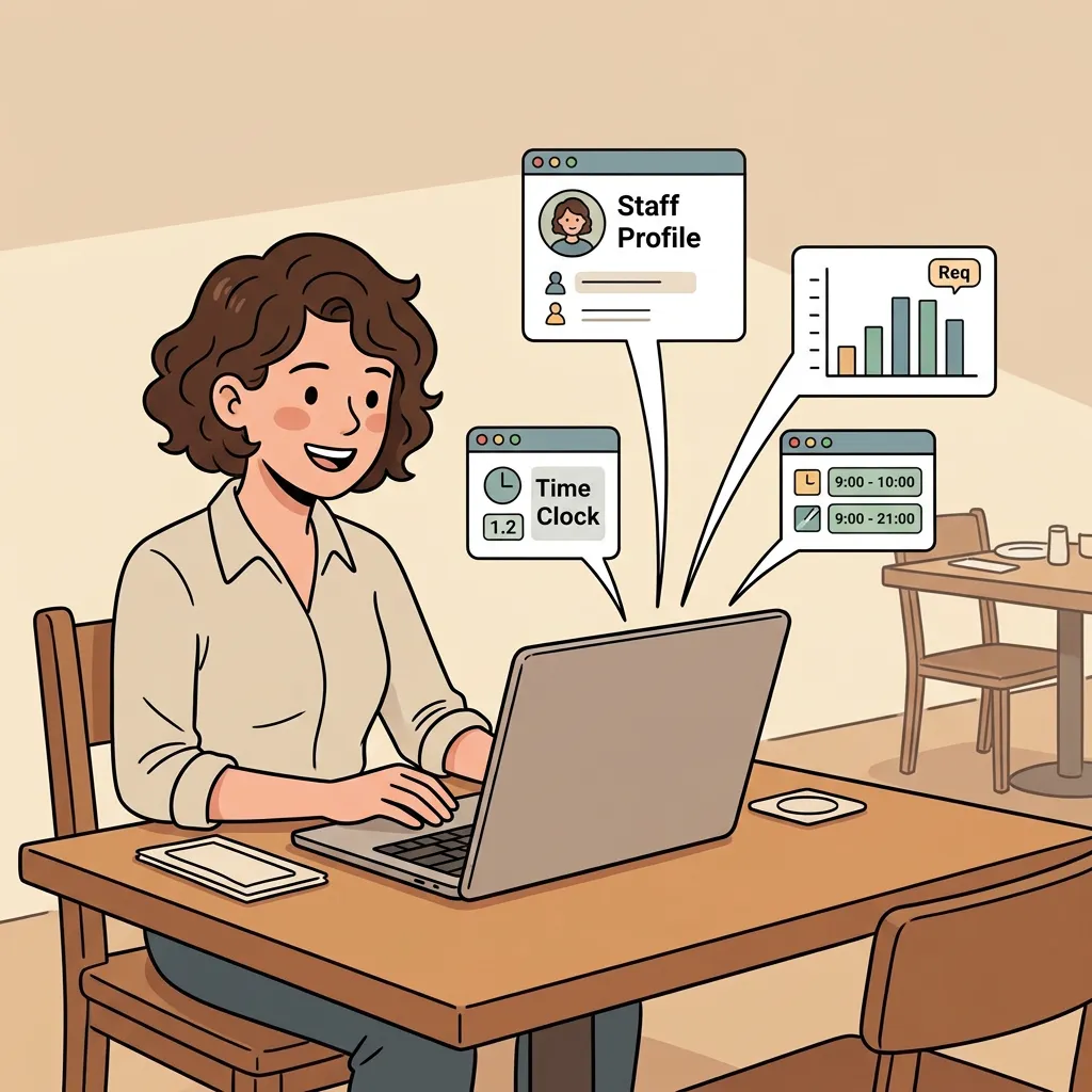 A manager building the weekly schedule on a laptop