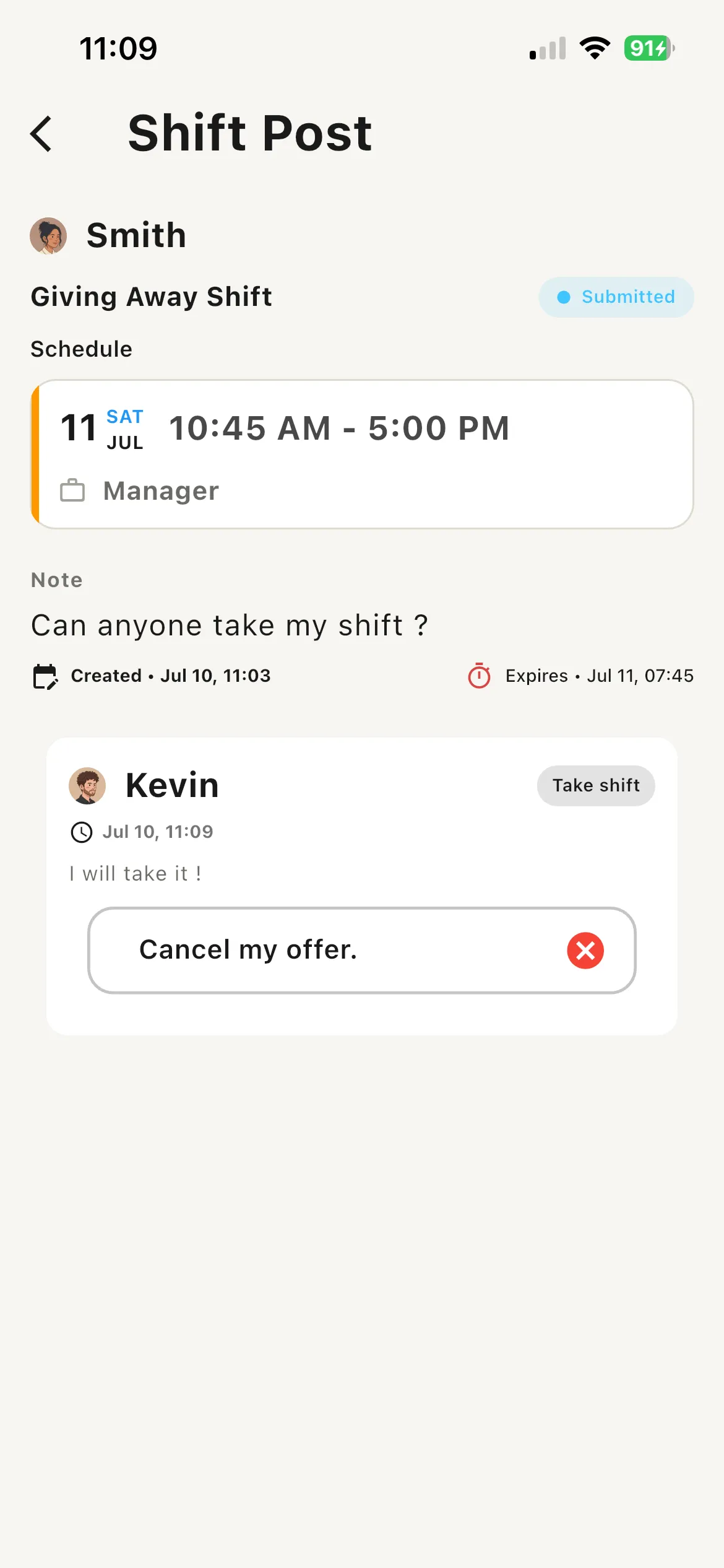 Posting an open shift for the team to pick up