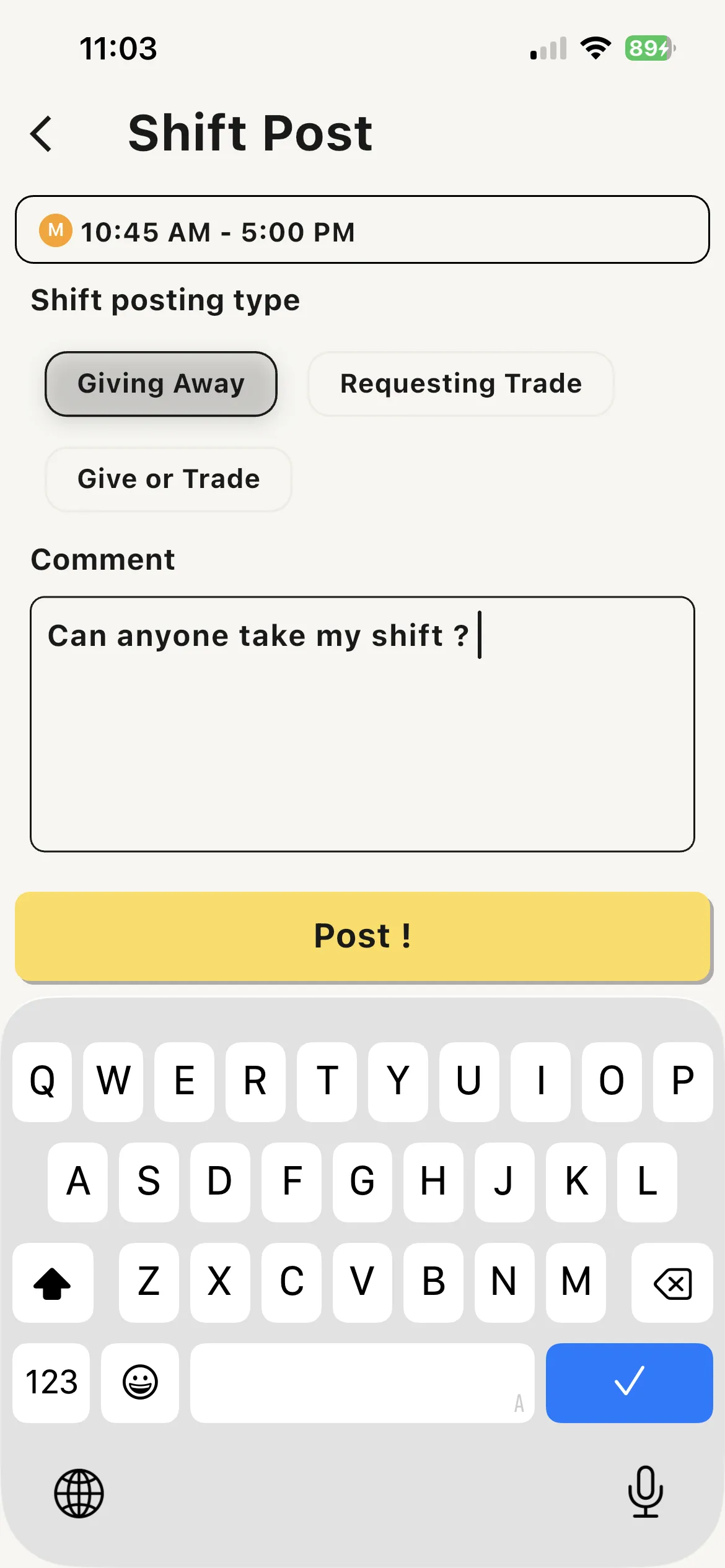 Staff offers collected on an open shift post