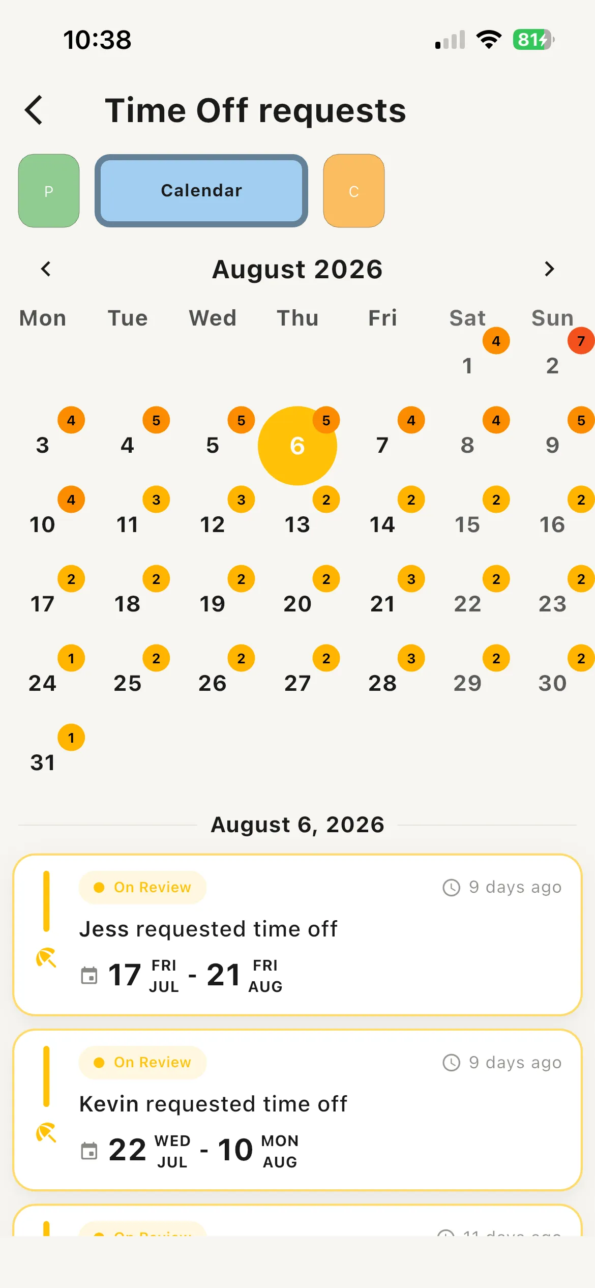 Submitting a time-off request in the TetBee mobile app
