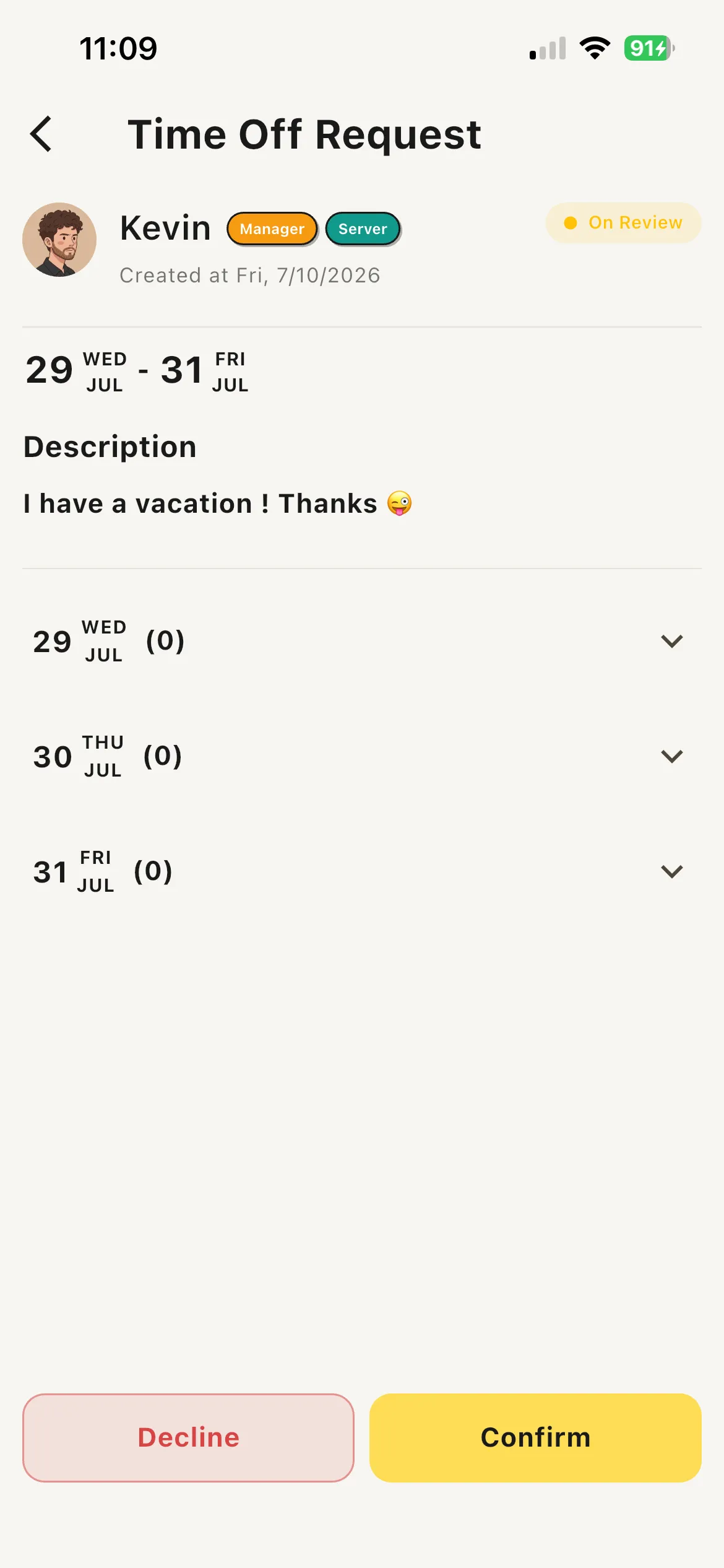 Manager approving a time-off request in TetBee
