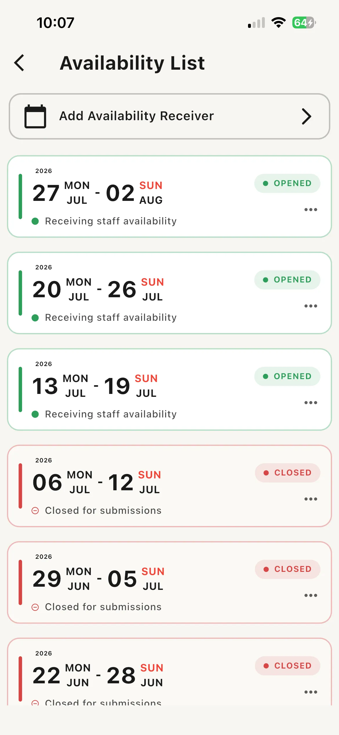 Staff submitting weekly availability in the TetBee mobile app