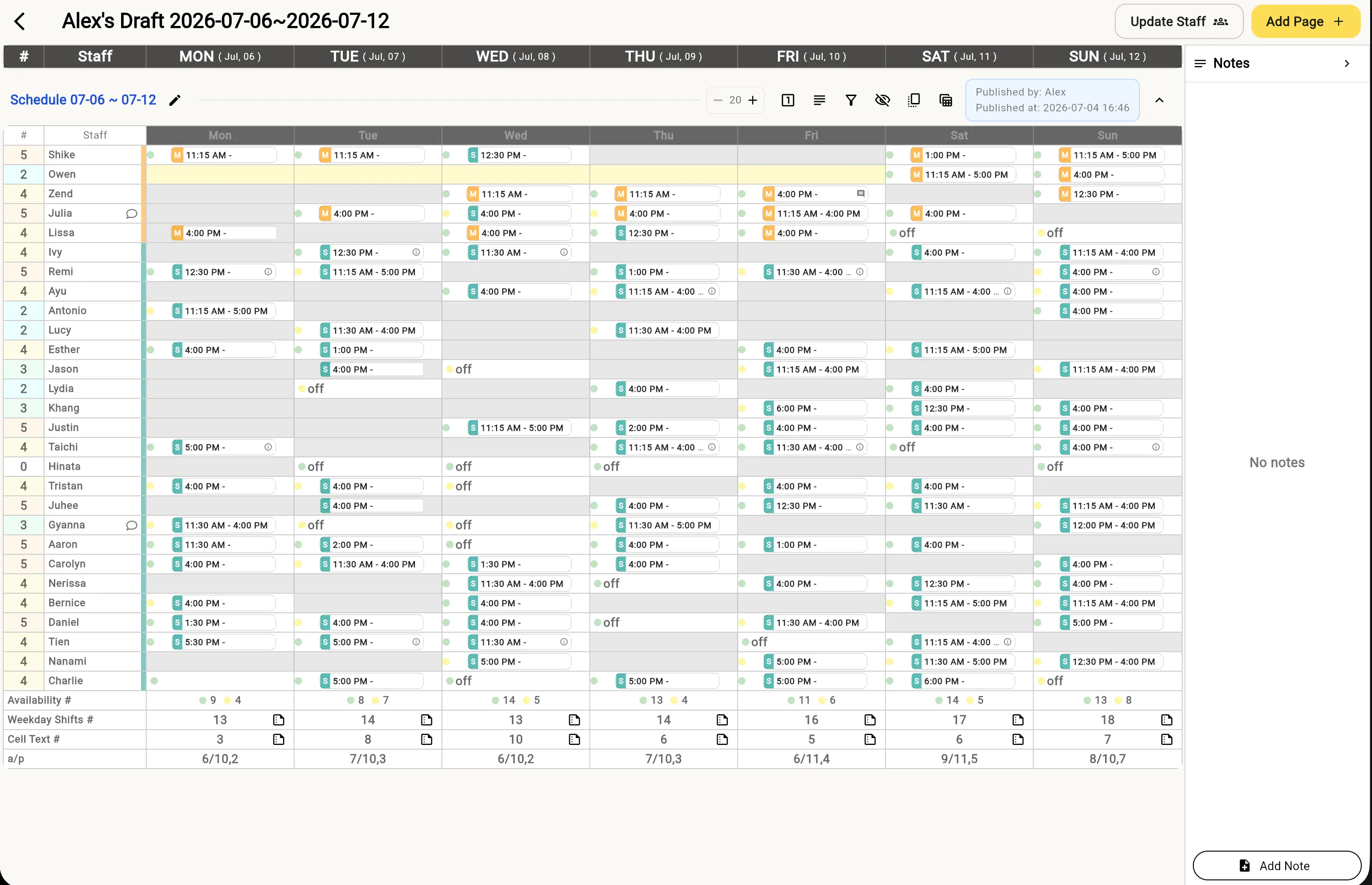 Schedule draft being sketched out before publishing in TetBee